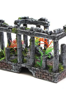 新款直销鱼缸水族箱创意造景装饰 仿古罗马柱遗迹欧式城堡摆件 大