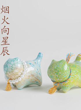 敦煌设计院新中式多彩大漆猫挂件