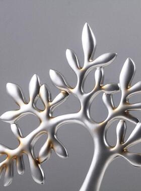 北欧创意现代古银色发财树摆件家居客厅办公室装饰工艺品结婚礼物