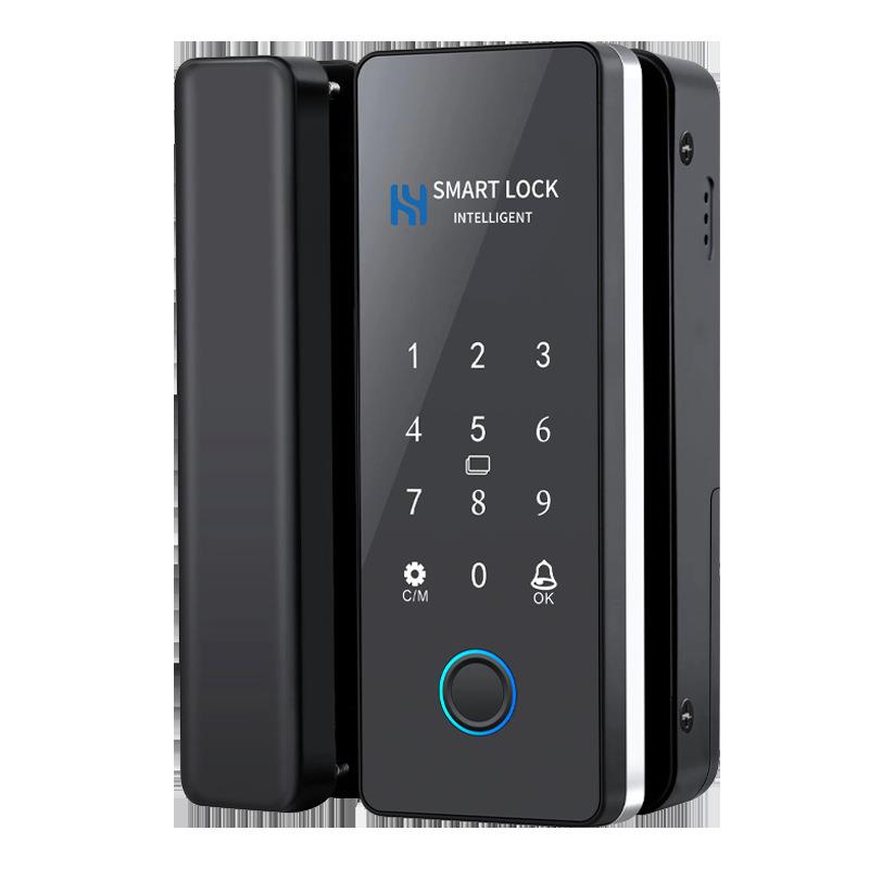 Wiring-free fingerprint glass door lock intelligent voice reminder frameless single and double opening attendance office