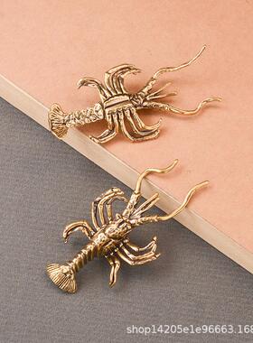 跨境热卖创意黄铜小龙虾摆件家居客厅桌面装饰品古玩工艺品