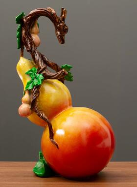 福禄有余彩绘葫芦摆件黄铜家居装饰品客厅铜桌面摆饰开业乔迁送礼