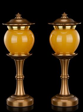 琉璃黄玉供佛香炉水杯花瓶果盘佛前供灯佛具用品大全供奉供具摆件