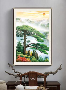 迎客松挂画入户门玄关画新中式山水画走廊壁画实木中堂客厅装饰画