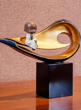 新中玄功夫小和托盘摆件小沙弥酒架禅意人物钥EKD4072尚匙式收纳