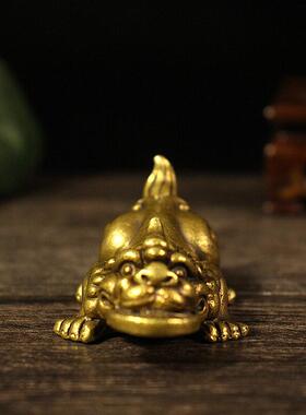 纯铜貔貅摆件黄铜实心金钱貔貅招财铜钱皮丘吞金兽手把件桌面摆设