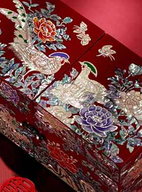 商厢九色鹿螺钿漆器传统镶嵌工艺品礼品结婚送礼中国风对开首饰盒