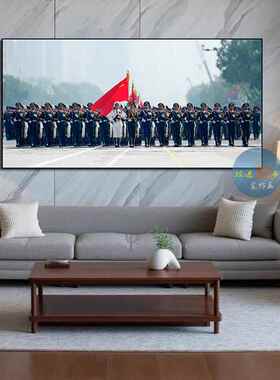 军旅主题阅兵军人仪仗队装饰画宿舍客厅背景墙挂画军事办公室壁画