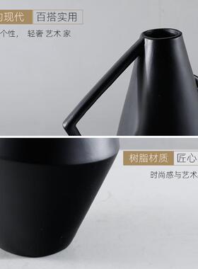 欧简约双耳树脂花壶器插样板房餐桌桌SAQ花面卧室书房客厅饰式品
