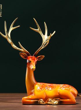 大明铜匠梅花鹿摆件工艺品客厅玄关家居酒柜电视柜装饰品乔迁礼品