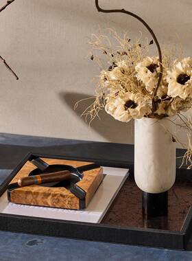 现代风软装艺术条纹玻璃花瓶花艺收纳罐金属托盘客厅茶几高档陈设