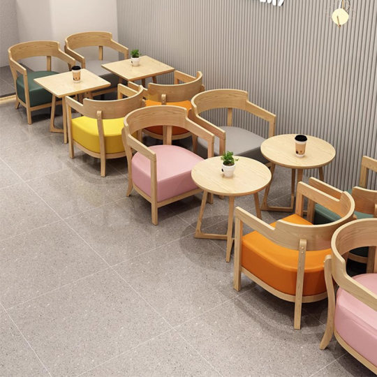 咖啡厅单人沙发椅桌椅组合实木休闲区奶茶甜品店接待洽谈沙发椅