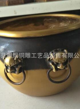 铜缸雕塑 户外广场景观摆件仿古花纹水缸庭院铜制铜缸景观摆件