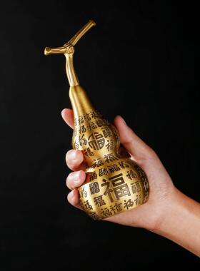 纯黄铜大号百福葫芦摆件金属工艺品福字空心葫芦办公室客厅定制