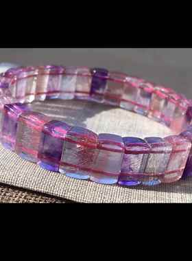 天然超七手排金草莓晶紫红发晶手牌水晶手链规格12.5×6.8×5.6mm
