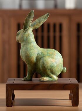 黄铜十二生肖兔子摆件吉祥物家居客厅办公室桌面中秋玉兔摆设礼物