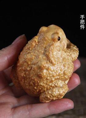 崖柏木雕招财金蟾蟾蜍手把件茶宠工艺品摆件实木手工动物男士把玩