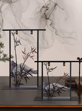 新中式茶室禅意复古中国风竹子玄关办公室书房桌面家居装饰品摆件