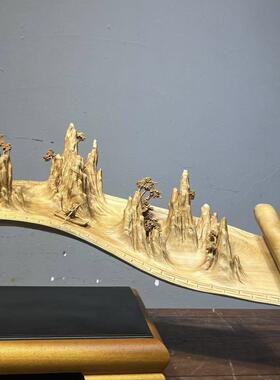 根雕木雕摆件太行崖柏根抱石江山如画山水画送礼家居办公装饰摆饰