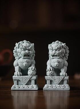 新中式石狮子公母一对茶宠摆件招财礼品小号看门庭院户外墓前装饰