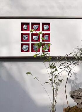 新中式瓷片瓷器餐厅客厅茶室装饰画有框入户走廊过道挂画长方形
