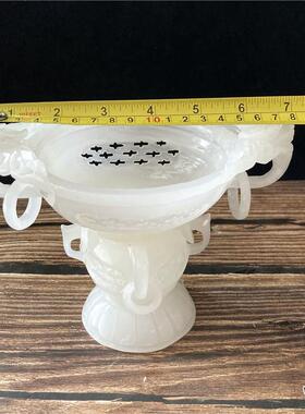 天然阿富汗白玉镂空花熏摆件手工玉石雕刻客厅家用香薰炉桌面供佛