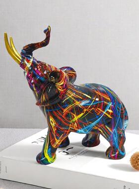 新款直销跨境新品大象摆件炫彩客厅书房树脂工艺品简约酒柜玄关装