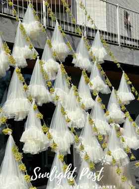 云朵纱幔婚礼吊饰派对网红挂装饰拍照道具置景陈列布幔户外生日