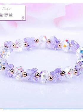 儿童紫粉色水晶手链手串女孩学生小众串珠饰品女童送闺蜜生日礼物