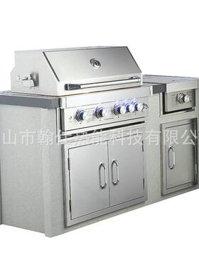 供应豪华户外庭院别墅 岛型大理石台面 无烟烧烤炉不锈钢厨房组合