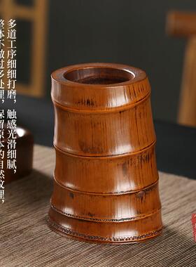 大漆金竹根花器插花器皿中式花盆花瓶小花架竹筒水培桌面装饰摆饰