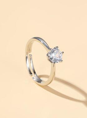 经典皇冠戒指 六爪镶锆石开口戒指 女韩版时尚仿真钻戒情侣戒指