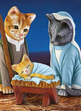 跨境新款王室猫咪诞生猫咪家族雕塑树脂摆件创意猫咪树脂工艺品