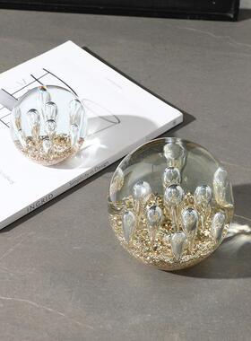 现代简约金泡玻璃球轻奢摆件时尚样板间客厅酒柜桌面创意家居饰品