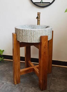 老石器洗手池庭院原石洗手池石盆水缸复古旧石槽户外台上盆石磨盆