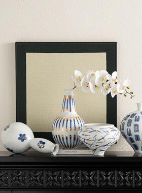 设计师新款端手绘青花瓷描金花新中式陶瓷插花家居饰品