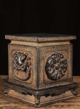 仿古石雕山西青石兽头石墩复古柱墩民俗怀旧底座中式会所陈设摆件