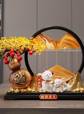 葫芦流沙画 画招财猫摆件客厅高档公司店铺前台装饰乔迁新居开 业