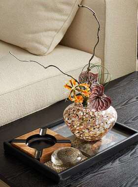待营OLC销中心招商处会客沙厅洽边谈区接发茶几几托盘纸巾盒花瓶