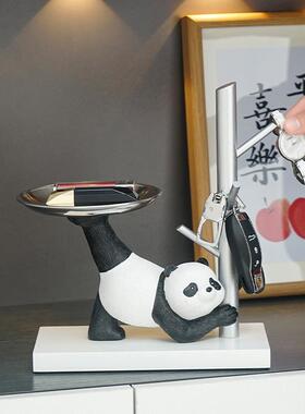进门玄关鞋柜钥匙收纳摆件可爱熊猫挂钩现代挂架置物装饰工艺礼品