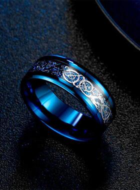 Fashion 8mm Red Beveled Edge Stainless Steel Celtic Dragon R
