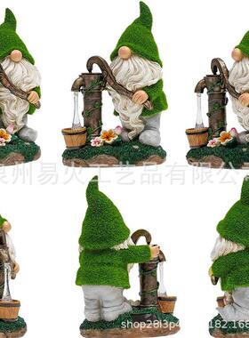 太阳能树脂雕像花园雕像摆件户外植绒小矮人侏儒雕像装饰品草坪灯