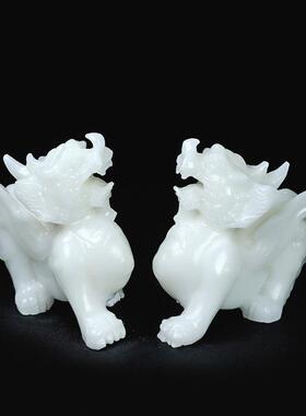 白玉招财貔貅摆件一对客厅店铺家居用办公桌貔貅皮丘貔犰开业店铺