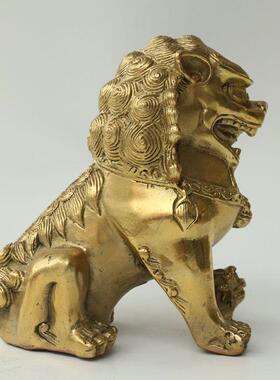 纯黄铜仿古收藏古玩铜器工艺品狮子摆件招财镇宅中式装饰品摆饰
