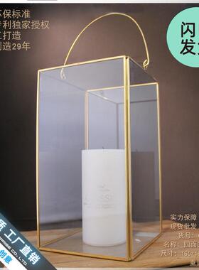 四面方大欧式复古风灯简约铁艺玻璃手提风灯烛台家居装饰摆件