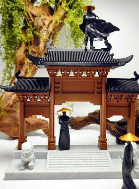微景观造景门楼牌坊摆件氛围古风建筑假山大号生态水陆缸桌面造景