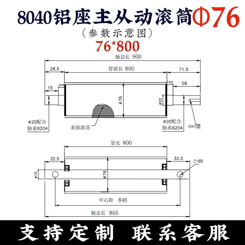 4080输送机流水线配件全套皮带线传送带动力滚筒头尾座传动滚轮-图3