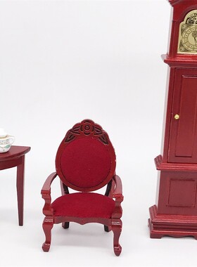 1：12迷你娃娃屋木质家具高背椅12分红木色椅子