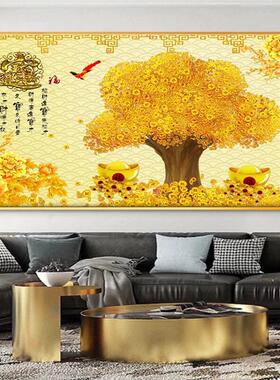 发财树现代简约客厅沙发背景墙装饰画挂画横版摇钱树餐厅招财壁画