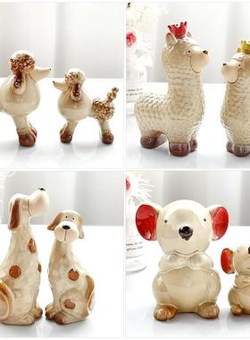 创意摆件家居饰品陶瓷小动物现代礼物客厅电视柜酒柜存钱罐装饰品